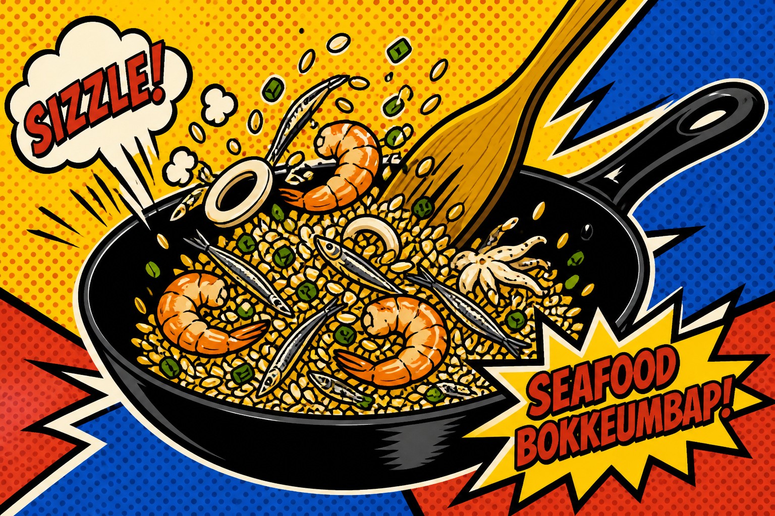Seafood Bokkeumbap: Anchovy, Shrimp, and Squid